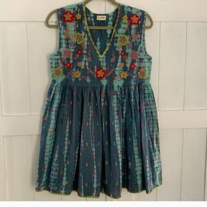 Natural Life Blue Top/Tunic with Colorful Stitching